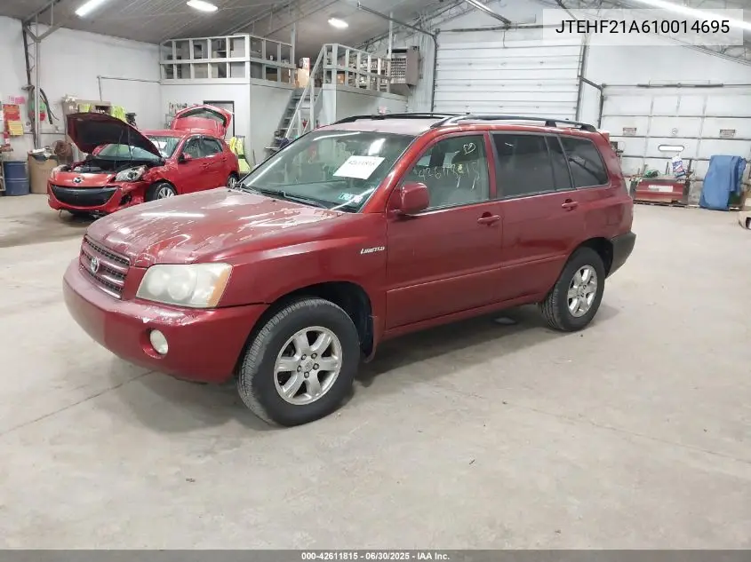 2001 Toyota Highlander V6 VIN: JTEHF21A610014695 Lot: 42611815