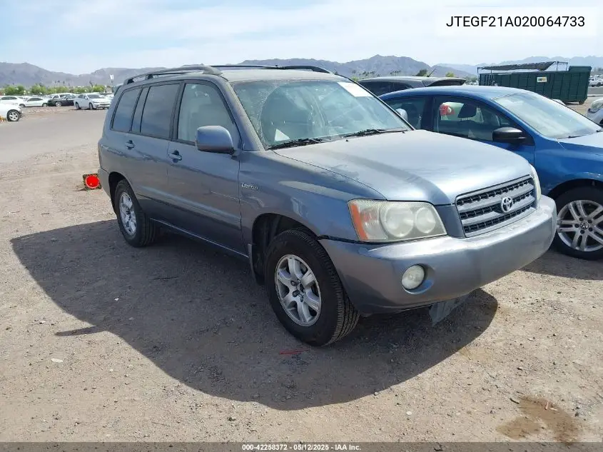 2002 Toyota Highlander Limited V6 VIN: JTEGF21A020064733 Lot: 42258372