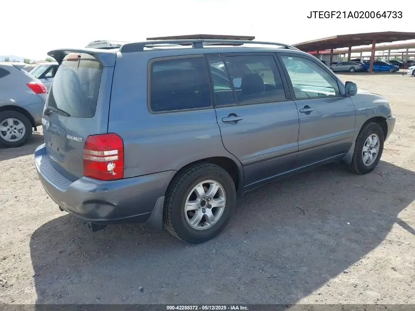 2002 Toyota Highlander Limited V6 VIN: JTEGF21A020064733 Lot: 42258372