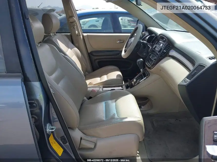 2002 Toyota Highlander Limited V6 VIN: JTEGF21A020064733 Lot: 42258372