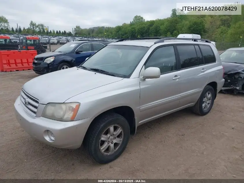 2002 Toyota Highlander V6 VIN: JTEHF21A620078429 Lot: 42262504
