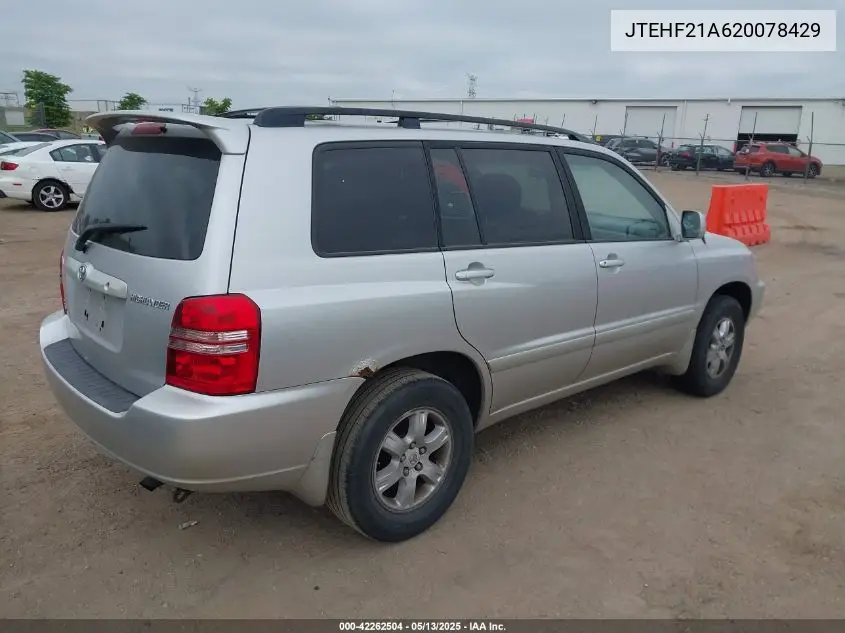 2002 Toyota Highlander V6 VIN: JTEHF21A620078429 Lot: 42262504
