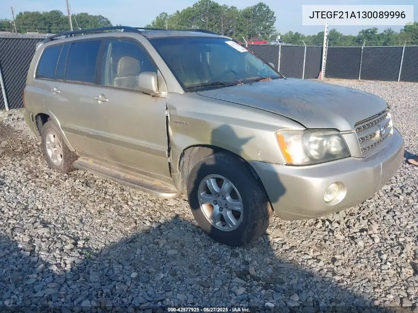 2003 Toyota Highlander Limited V6 VIN: JTEGF21A130089996 Lot: 42577925