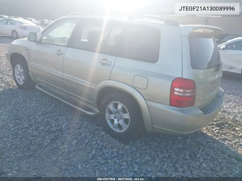 2003 Toyota Highlander Limited V6 VIN: JTEGF21A130089996 Lot: 42577925