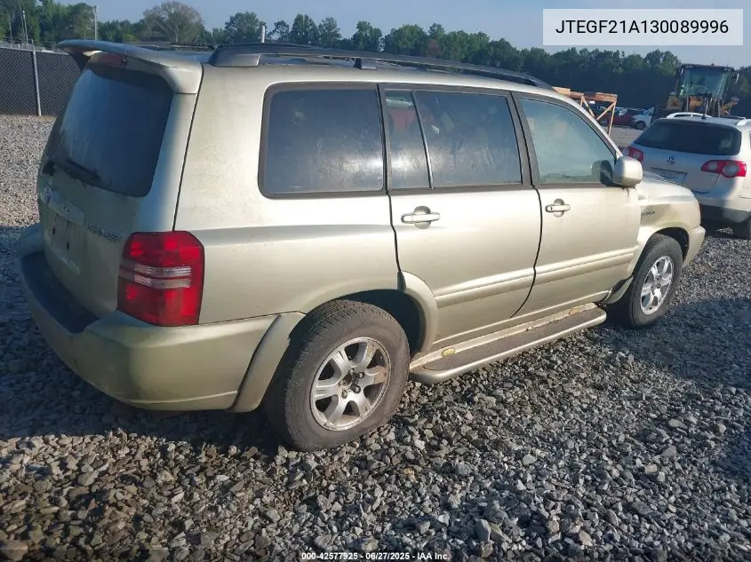 2003 Toyota Highlander Limited V6 VIN: JTEGF21A130089996 Lot: 42577925