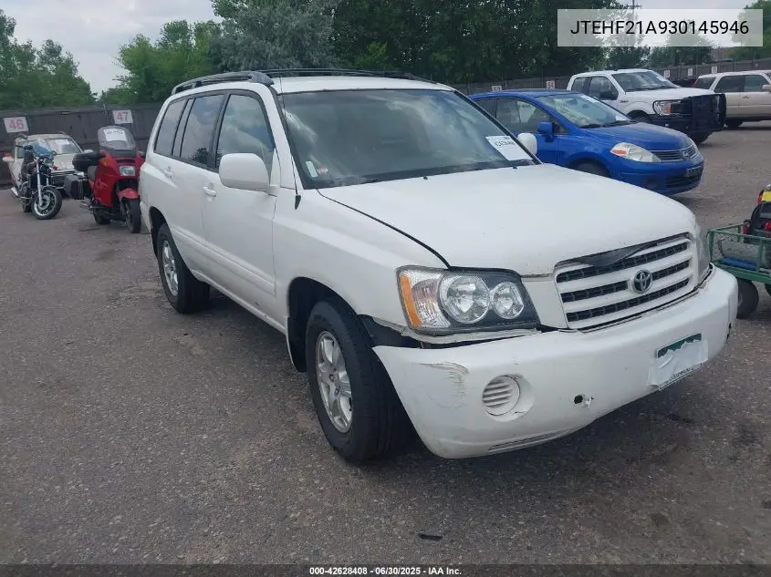 2003 Toyota Highlander V6 VIN: JTEHF21A930145946 Lot: 42628408