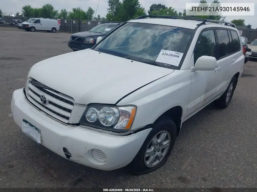 2003 Toyota Highlander V6 VIN: JTEHF21A930145946 Lot: 42628408