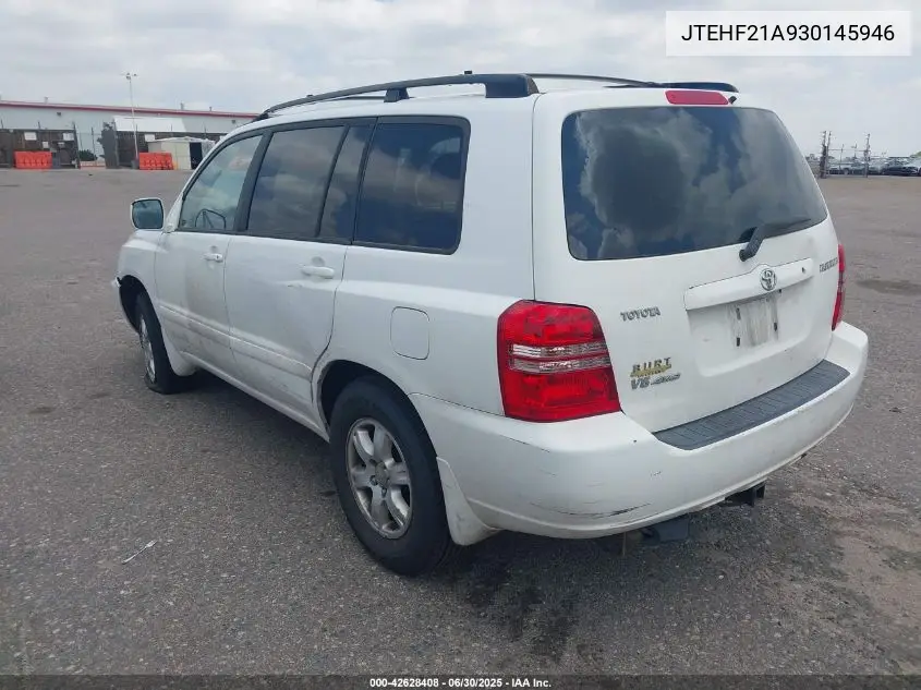2003 Toyota Highlander V6 VIN: JTEHF21A930145946 Lot: 42628408