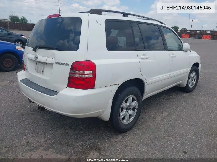2003 Toyota Highlander V6 VIN: JTEHF21A930145946 Lot: 42628408
