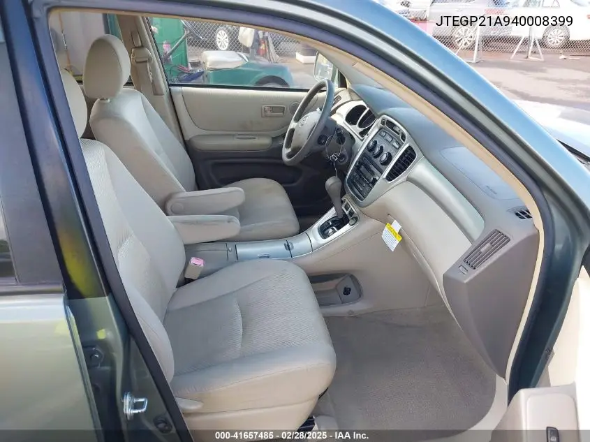 2004 Toyota Highlander Limited V6/V6/V6 W/O 3Rd Row (A5) VIN: JTEGP21A940008399 Lot: 41657485