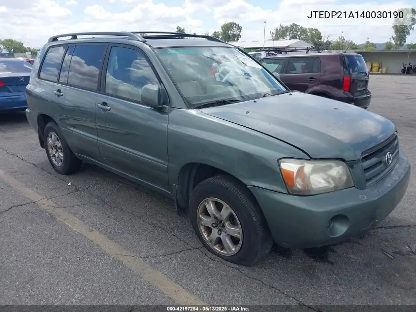 2004 Toyota Highlander V6 VIN: JTEDP21A140030190 Lot: 42197254
