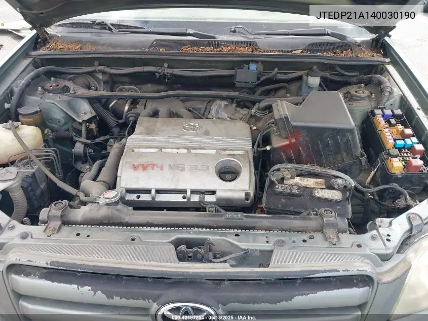2004 Toyota Highlander V6 VIN: JTEDP21A140030190 Lot: 42197254
