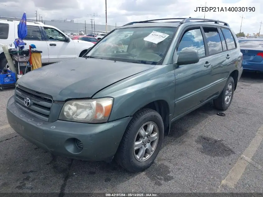 2004 Toyota Highlander V6 VIN: JTEDP21A140030190 Lot: 42197254