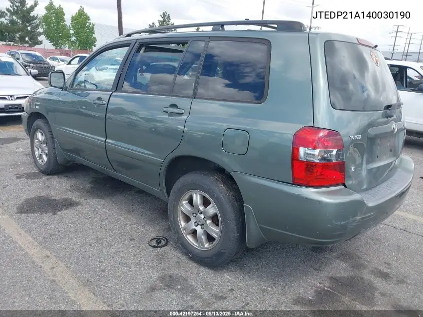 2004 Toyota Highlander V6 VIN: JTEDP21A140030190 Lot: 42197254
