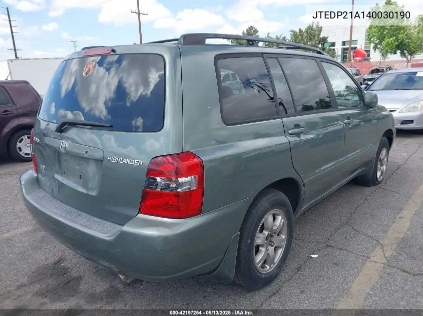 2004 Toyota Highlander V6 VIN: JTEDP21A140030190 Lot: 42197254