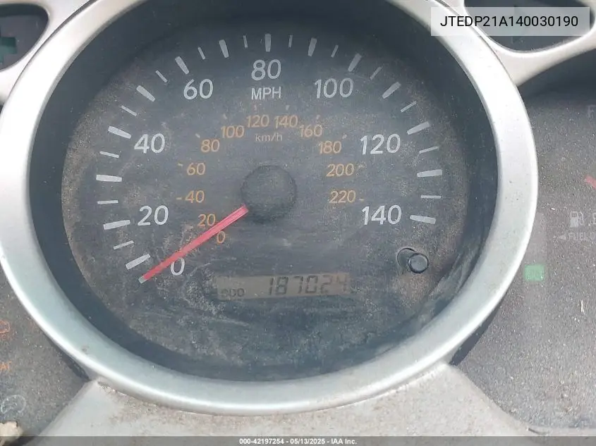 2004 Toyota Highlander V6 VIN: JTEDP21A140030190 Lot: 42197254