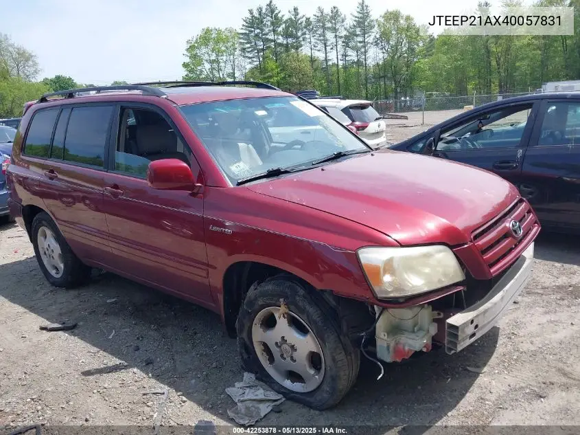 2004 Toyota Highlander Limited V6 VIN: JTEEP21AX40057831 Lot: 42253878