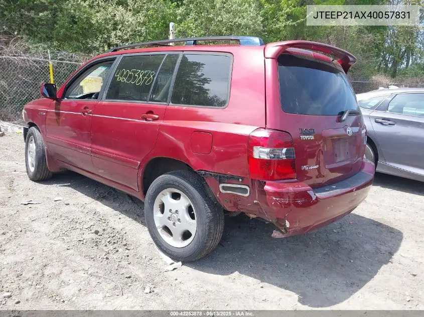 2004 Toyota Highlander Limited V6 VIN: JTEEP21AX40057831 Lot: 42253878
