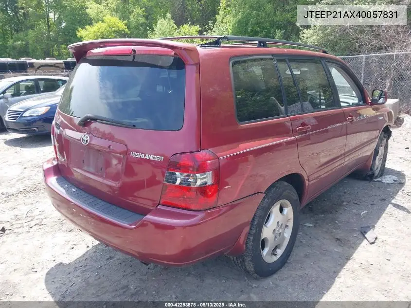 2004 Toyota Highlander Limited V6 VIN: JTEEP21AX40057831 Lot: 42253878