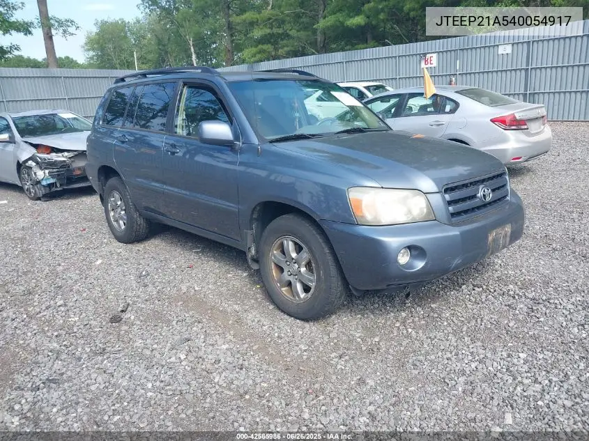 2004 Toyota Highlander V6 VIN: JTEEP21A540054917 Lot: 42565986