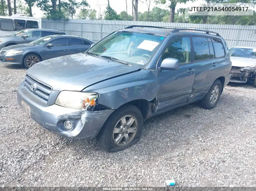 2004 Toyota Highlander V6 VIN: JTEEP21A540054917 Lot: 42565986