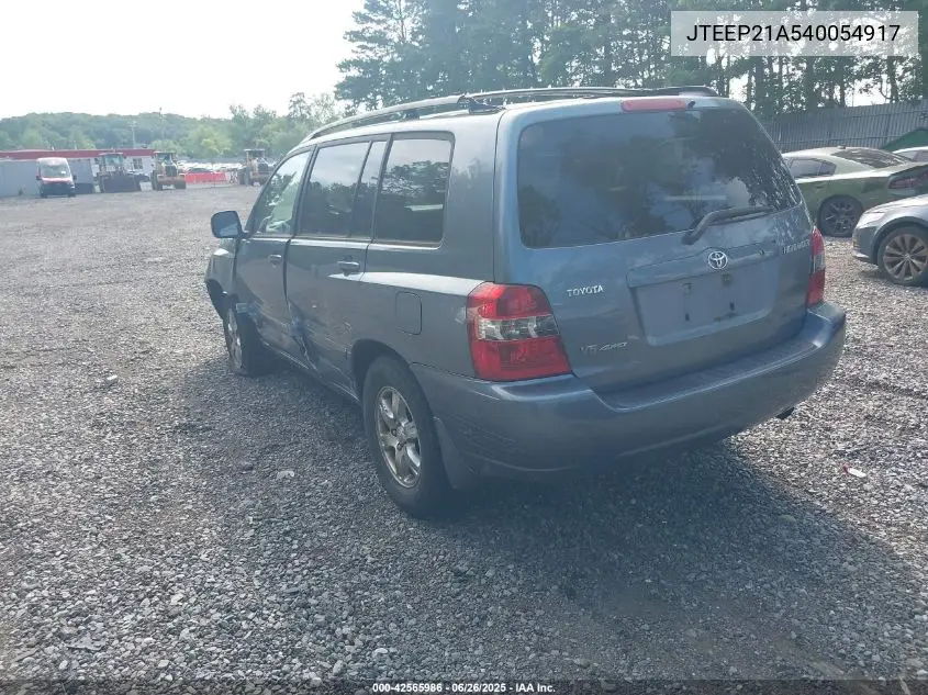 2004 Toyota Highlander V6 VIN: JTEEP21A540054917 Lot: 42565986