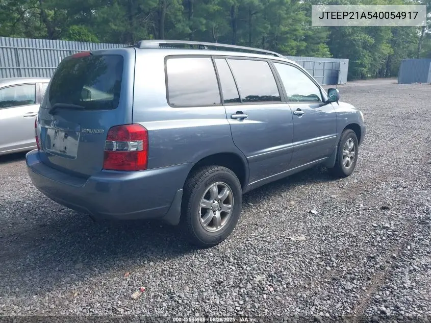 2004 Toyota Highlander V6 VIN: JTEEP21A540054917 Lot: 42565986
