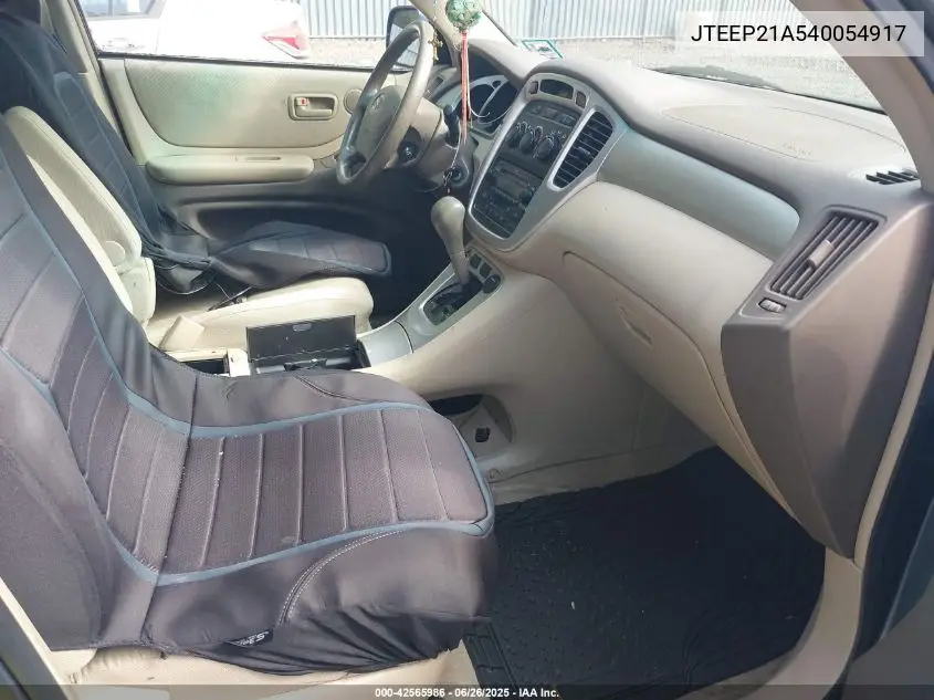 2004 Toyota Highlander V6 VIN: JTEEP21A540054917 Lot: 42565986