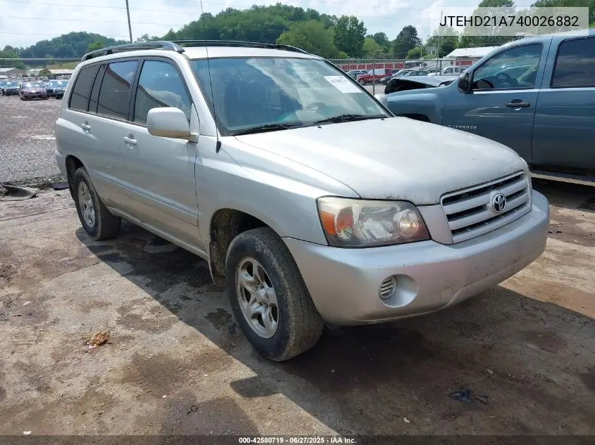 2004 Toyota Highlander VIN: JTEHD21A740026882 Lot: 42580719