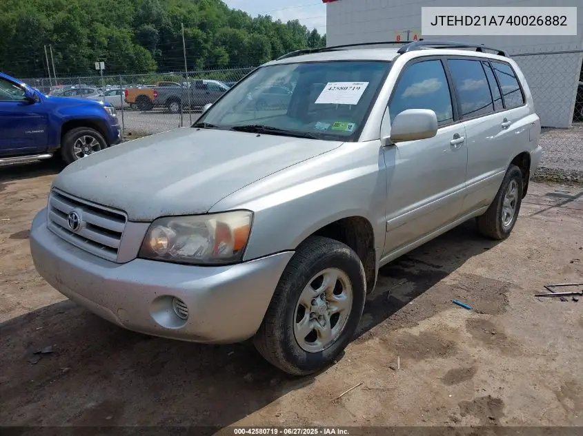 2004 Toyota Highlander VIN: JTEHD21A740026882 Lot: 42580719