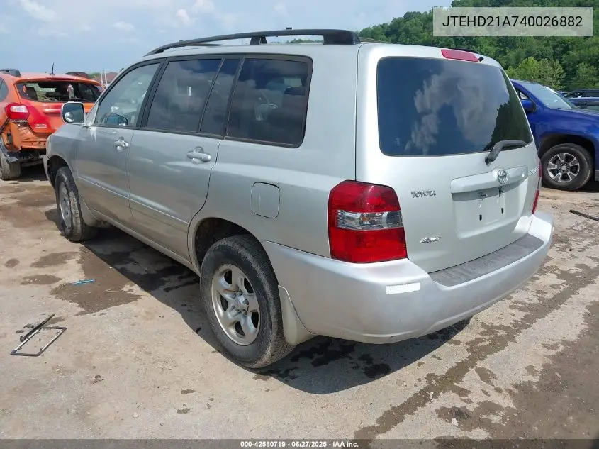2004 Toyota Highlander VIN: JTEHD21A740026882 Lot: 42580719