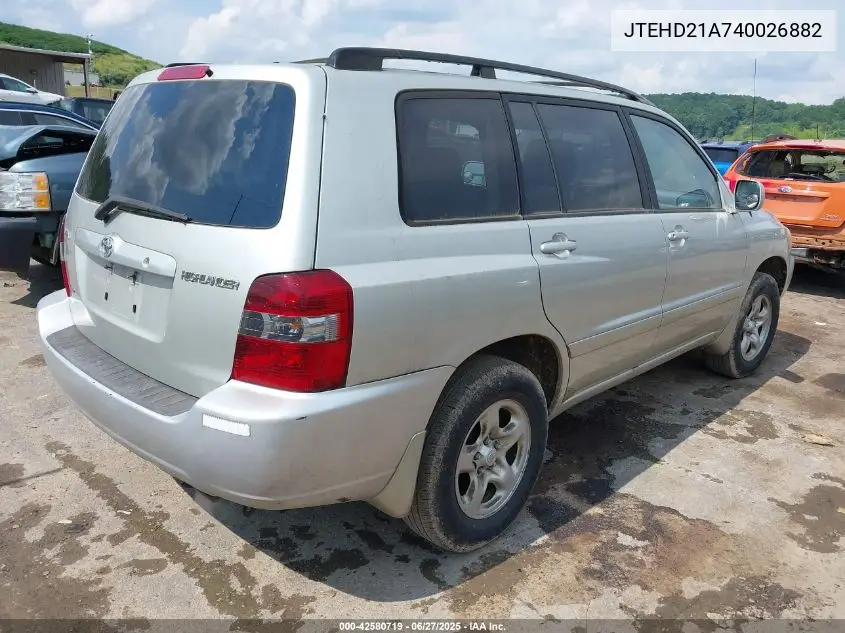 2004 Toyota Highlander VIN: JTEHD21A740026882 Lot: 42580719
