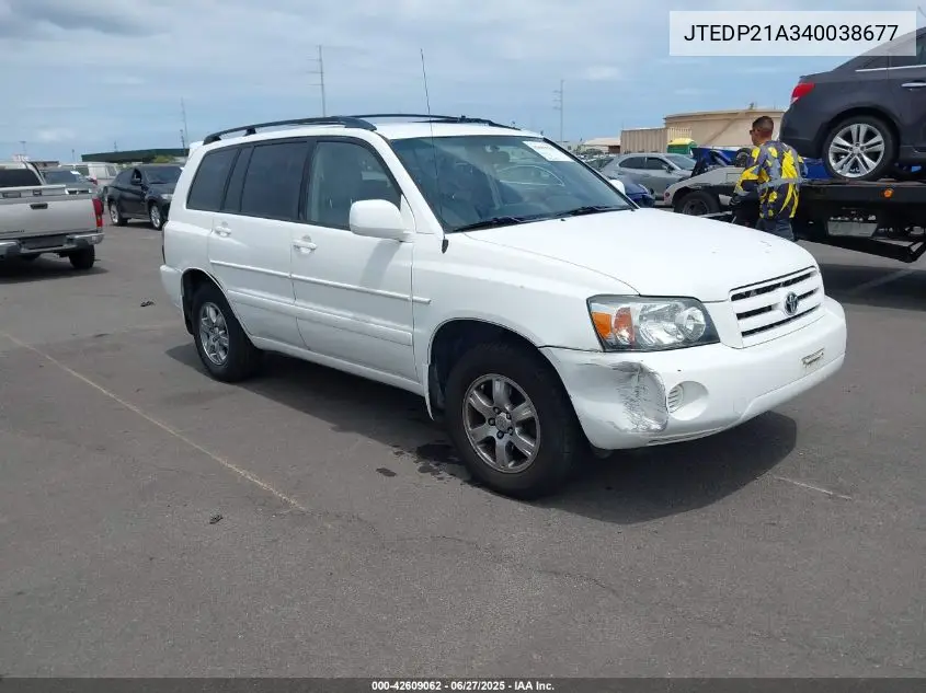 2004 Toyota Highlander Limited V6/V6 VIN: JTEDP21A340038677 Lot: 42609062