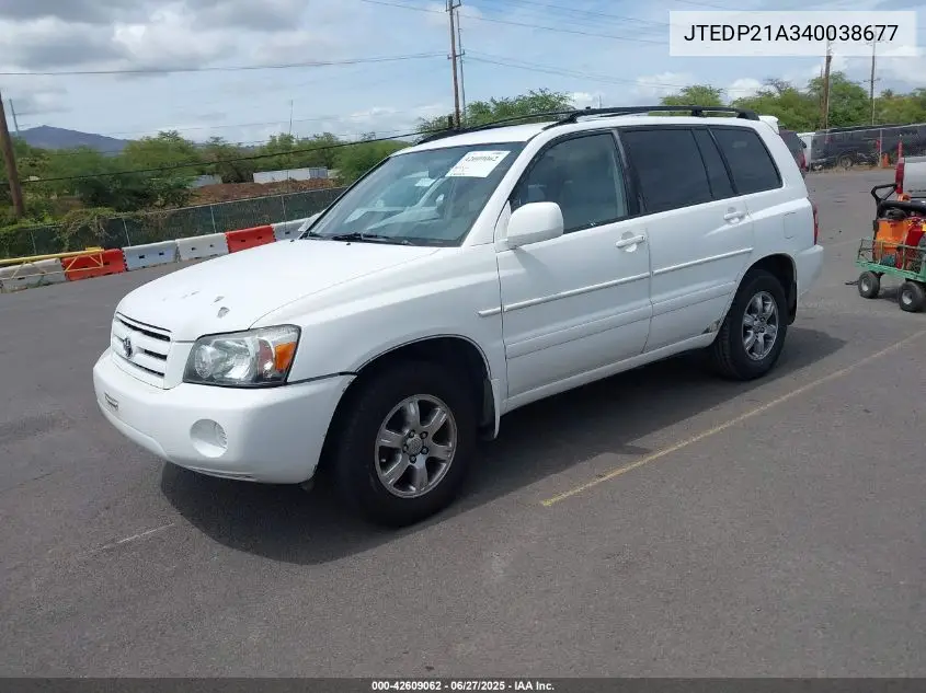 2004 Toyota Highlander Limited V6/V6 VIN: JTEDP21A340038677 Lot: 42609062
