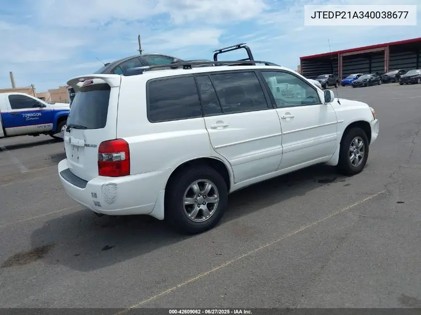 2004 Toyota Highlander Limited V6/V6 VIN: JTEDP21A340038677 Lot: 42609062