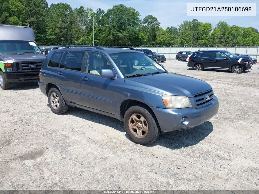 2005 Toyota Highlander VIN: JTEGD21A250106698 Lot: 42611418