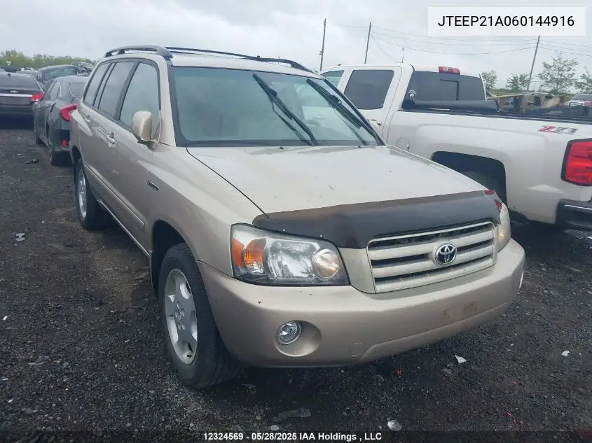 2006 Toyota Highlander Limited VIN: JTEEP21A060144916 Lot: 12324569