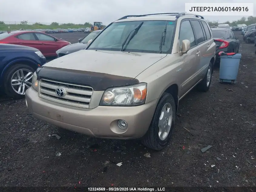 2006 Toyota Highlander Limited VIN: JTEEP21A060144916 Lot: 12324569
