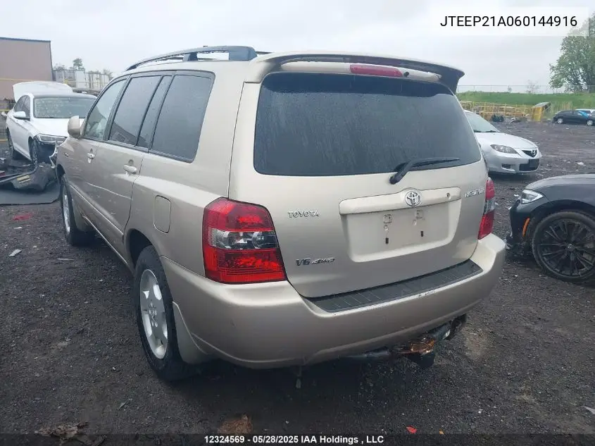 2006 Toyota Highlander Limited VIN: JTEEP21A060144916 Lot: 12324569