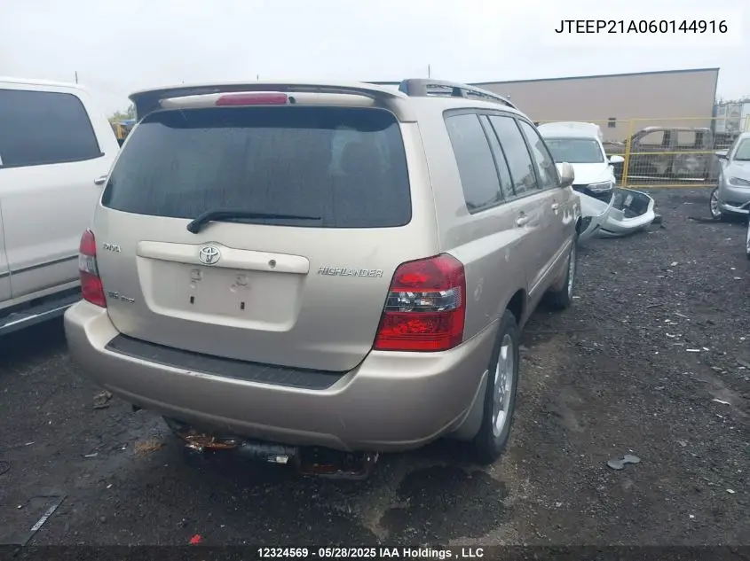 2006 Toyota Highlander Limited VIN: JTEEP21A060144916 Lot: 12324569