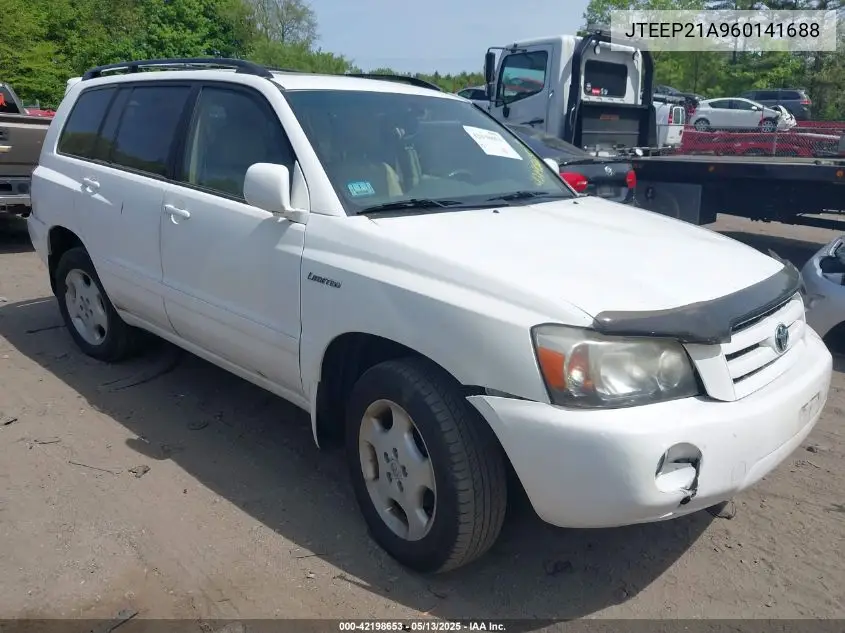 2006 Toyota Highlander Limited V6 VIN: JTEEP21A960141688 Lot: 42198653