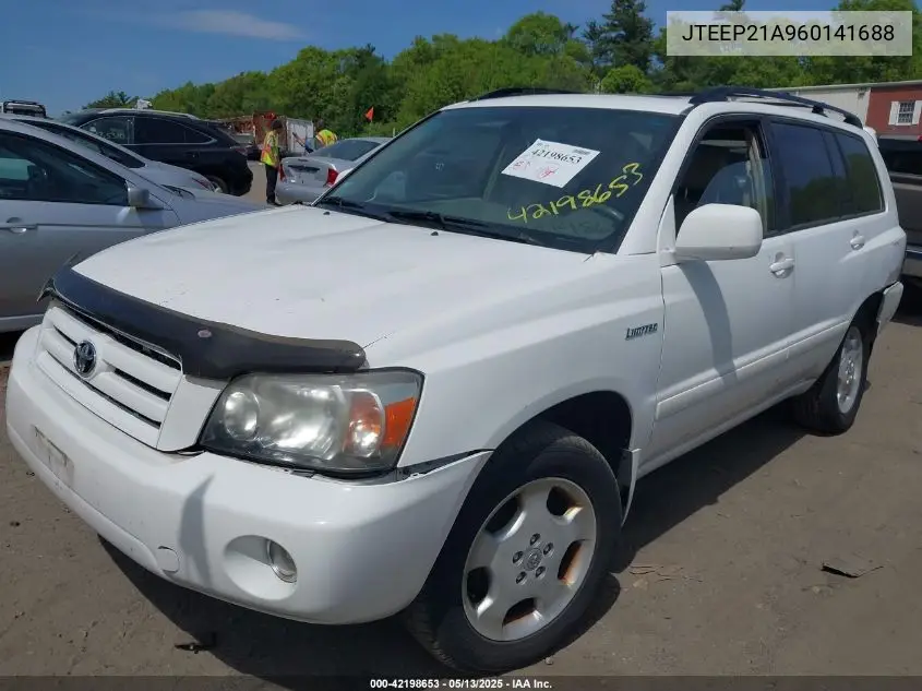 2006 Toyota Highlander Limited V6 VIN: JTEEP21A960141688 Lot: 42198653