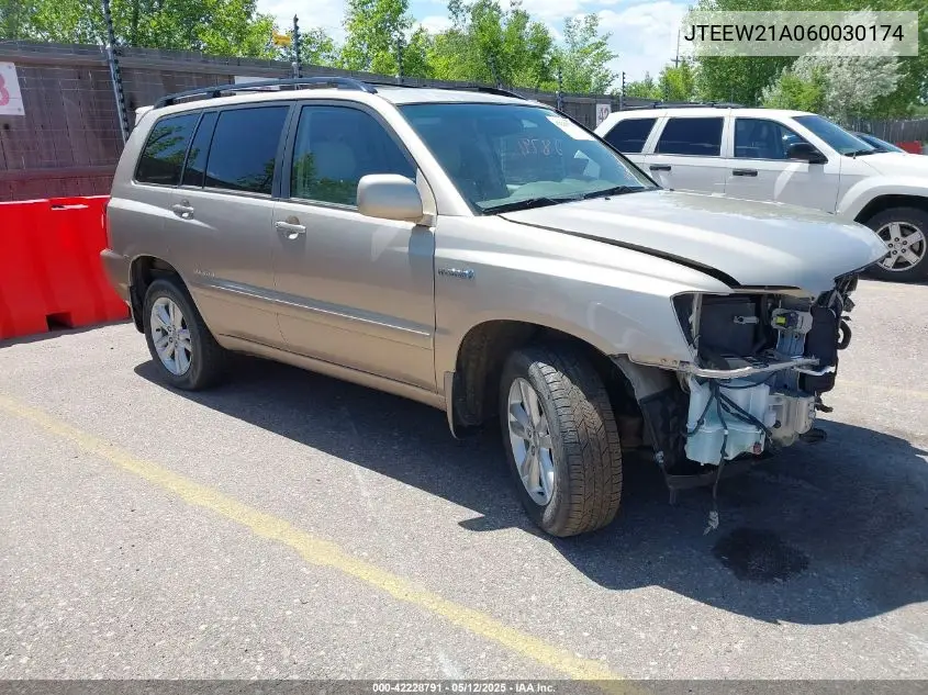 2006 Toyota Highlander Hybrid Limited V6 VIN: JTEEW21A060030174 Lot: 42228791