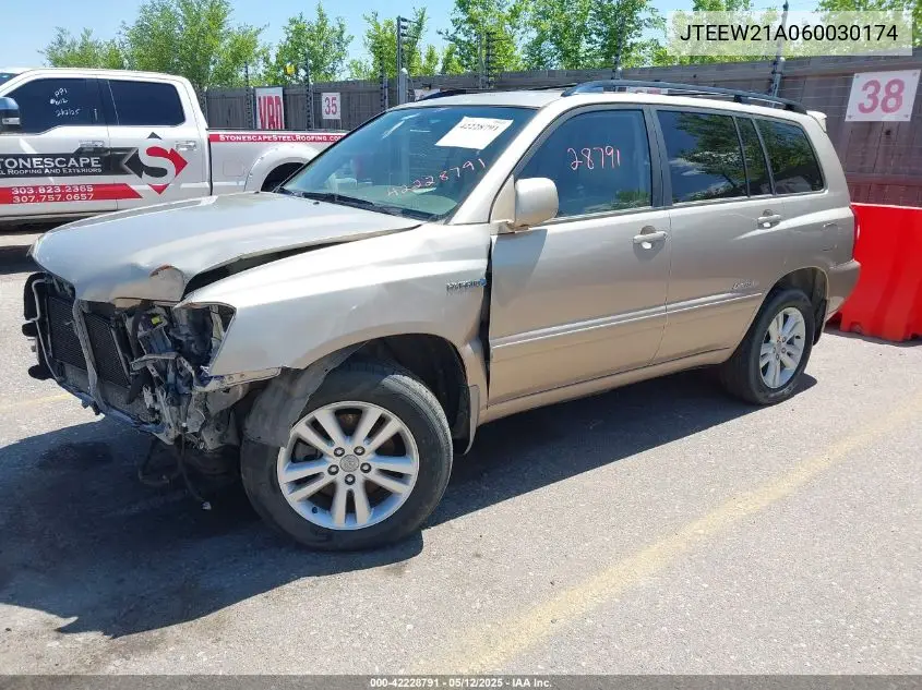2006 Toyota Highlander Hybrid Limited V6 VIN: JTEEW21A060030174 Lot: 42228791