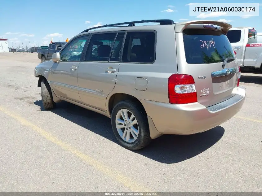 2006 Toyota Highlander Hybrid Limited V6 VIN: JTEEW21A060030174 Lot: 42228791