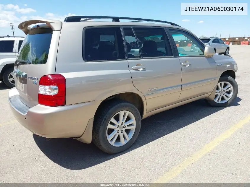 2006 Toyota Highlander Hybrid Limited V6 VIN: JTEEW21A060030174 Lot: 42228791