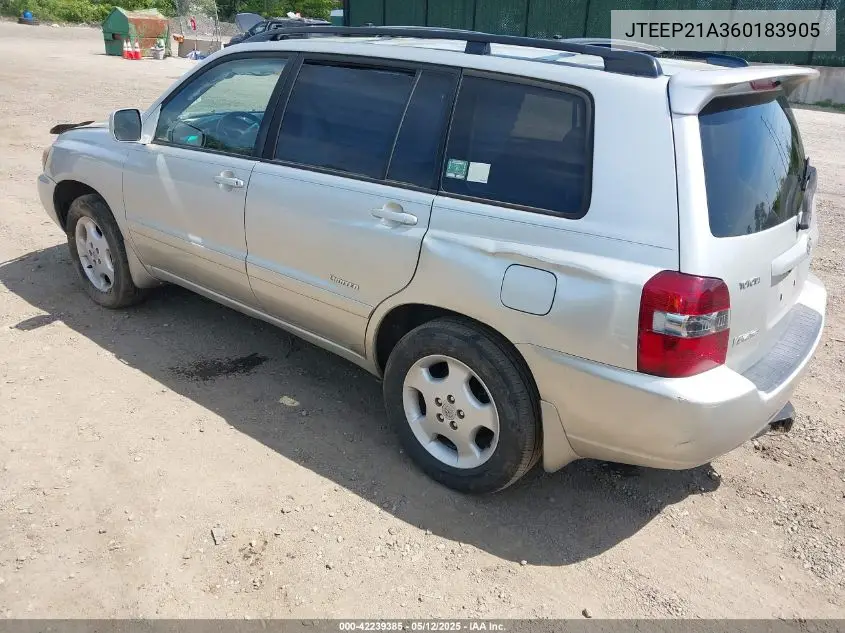 2006 Toyota Highlander Limited V6 VIN: JTEEP21A360183905 Lot: 42239385