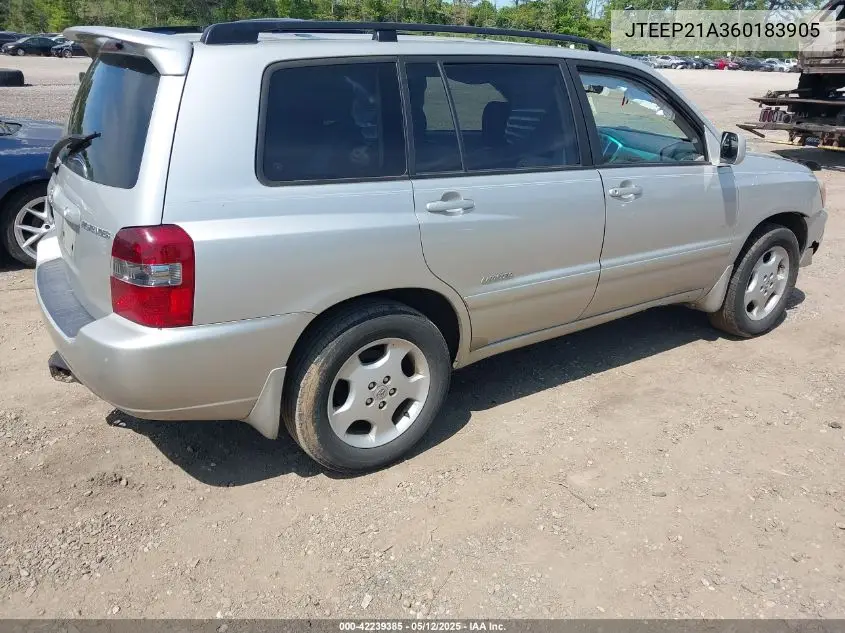 2006 Toyota Highlander Limited V6 VIN: JTEEP21A360183905 Lot: 42239385