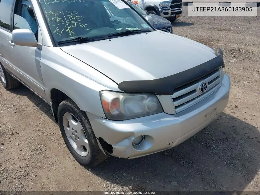 2006 Toyota Highlander Limited V6 VIN: JTEEP21A360183905 Lot: 42239385