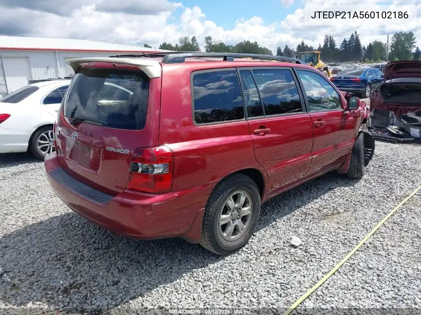 2006 Toyota Highlander V6 VIN: JTEDP21A560102186 Lot: 42245296